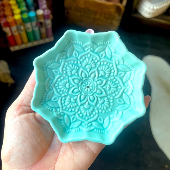 Turquoise Blue Mandala Ceramic Stick Incense Holder - Picture 1 of 3